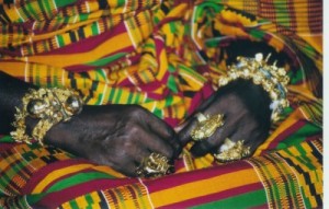 Asante King in Kente cloth and gold - Source Unknown